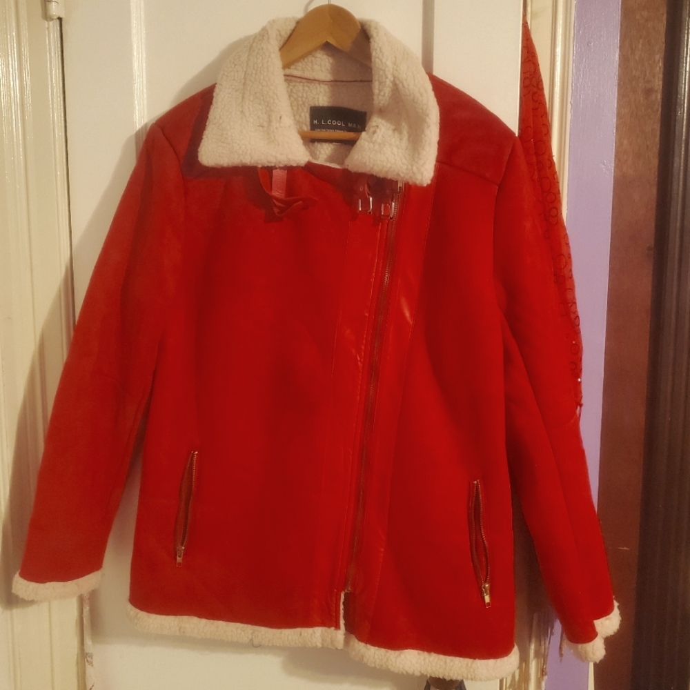 Women Plus Velvet Asymmetrical Zipper Short Locomotive Jacket Composite Coat